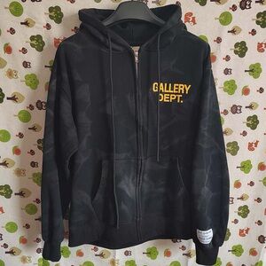 Gallery Dept Logo Zip Up Hoodie Black